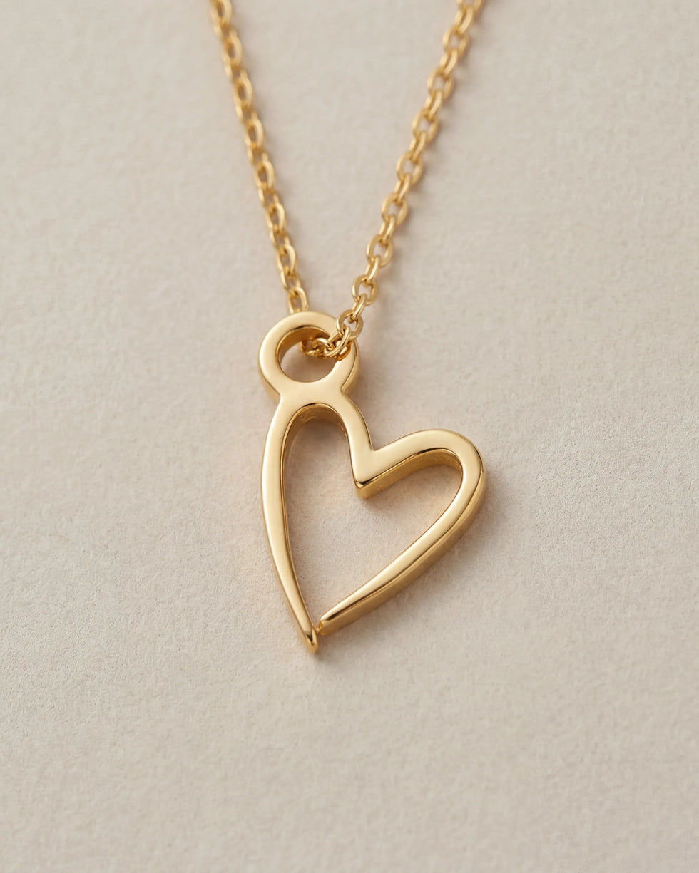 Kids Heart Necklace in Gold or Silver – Dainty Open Heart Pendant – 12"–16"
