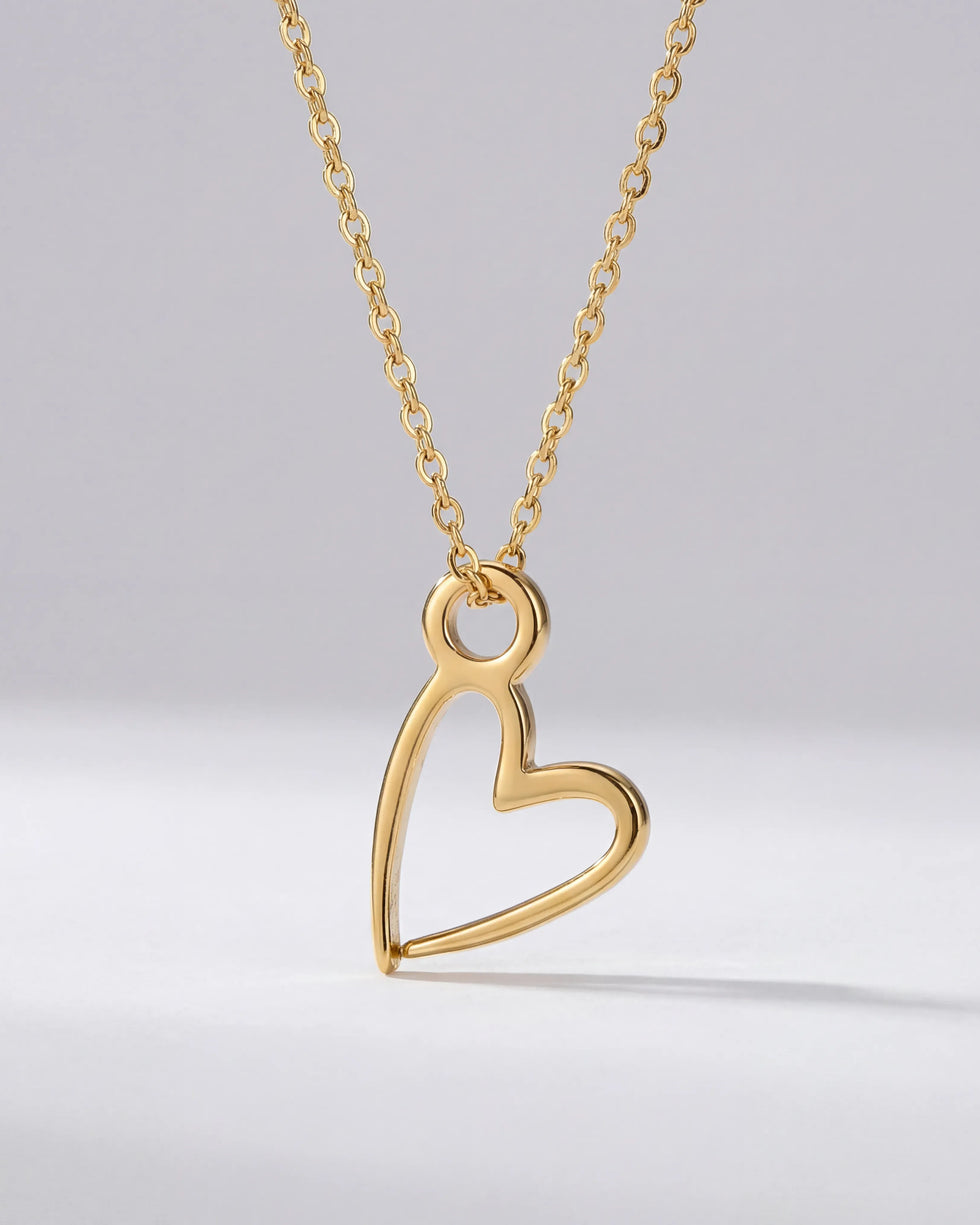 Kids Heart Necklace in Gold or Silver – Dainty Open Heart Pendant – 12"–16"