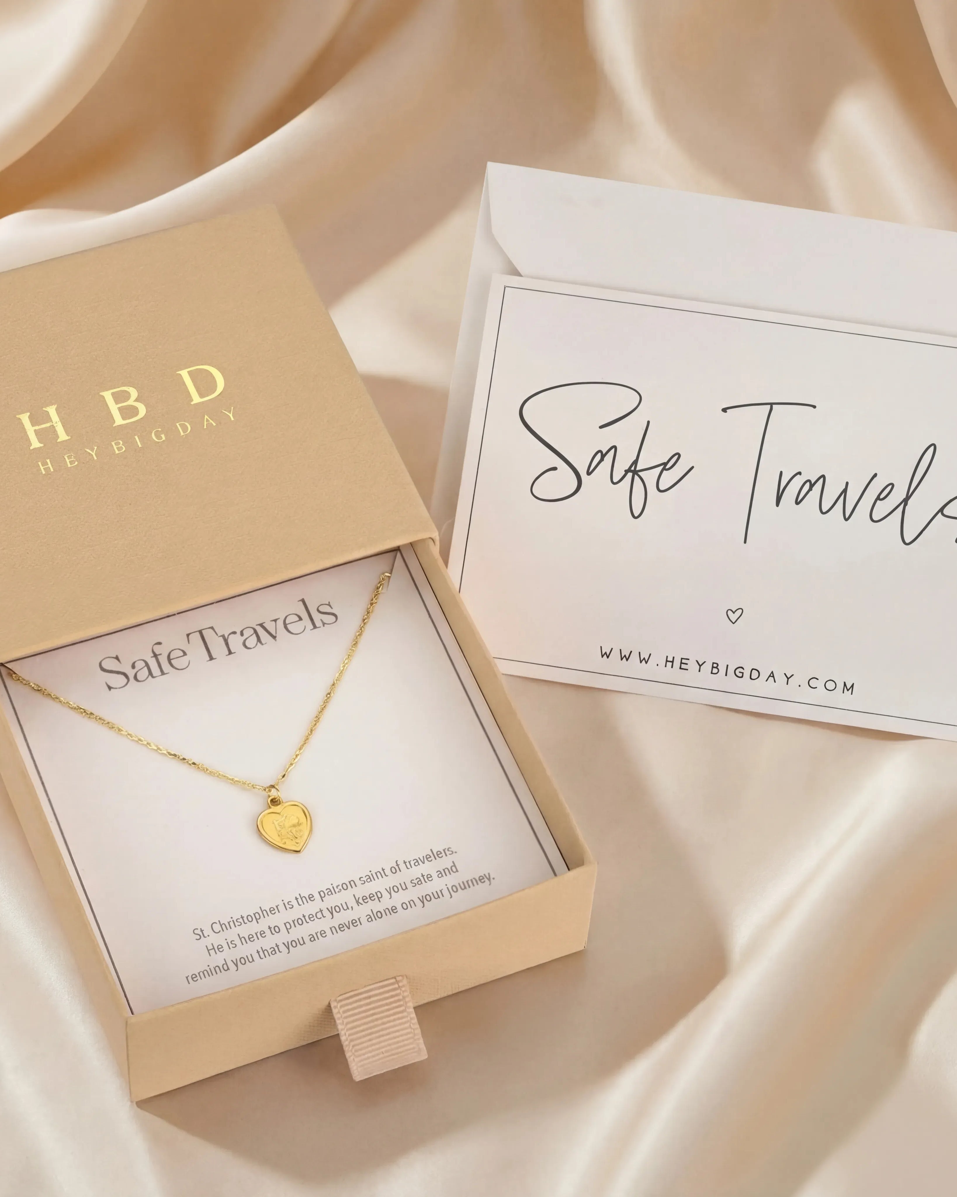 Necklace St Christopher Safe Travels HBD Saint Christopher Safe Travels Set with Necklace Gift Message & Teddy