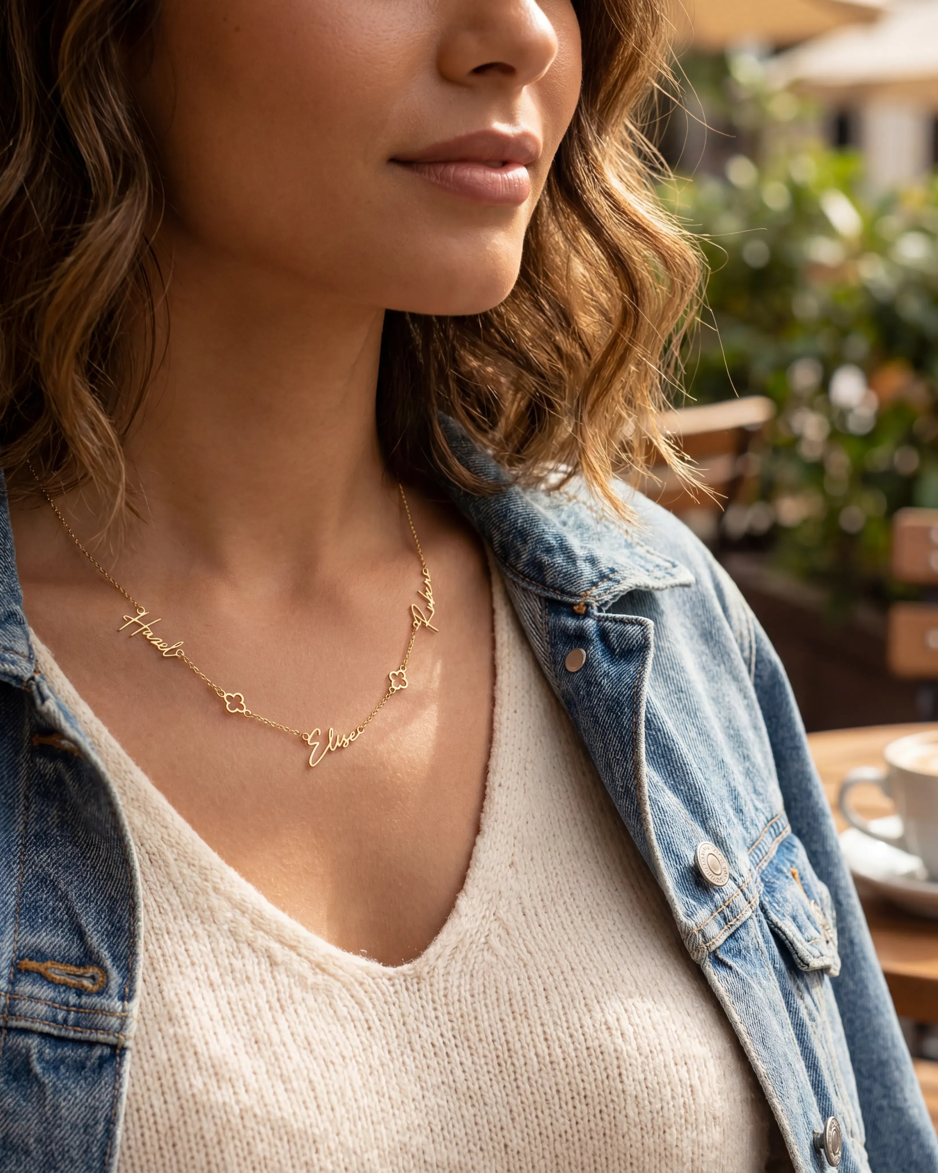 Necklace Triple Name Necklace with Two Clovers HBD Triple Name Necklace with Two Clovers – Custom Personalised Necklace in Gold or Silver