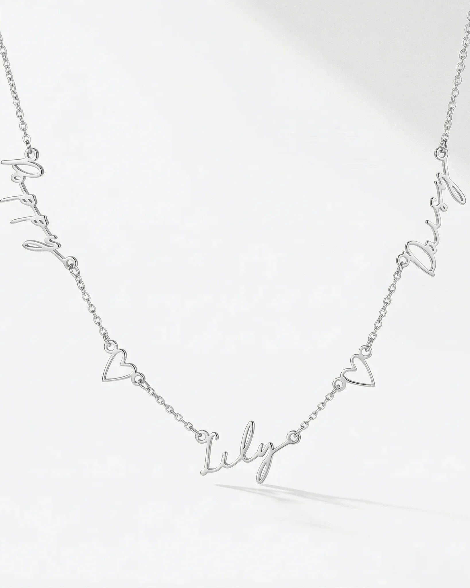 Necklace Triple Name Necklace with Two Hearts HBD Triple Name Necklace with Two Hearts – Custom Personalised Necklace in Gold or Silver