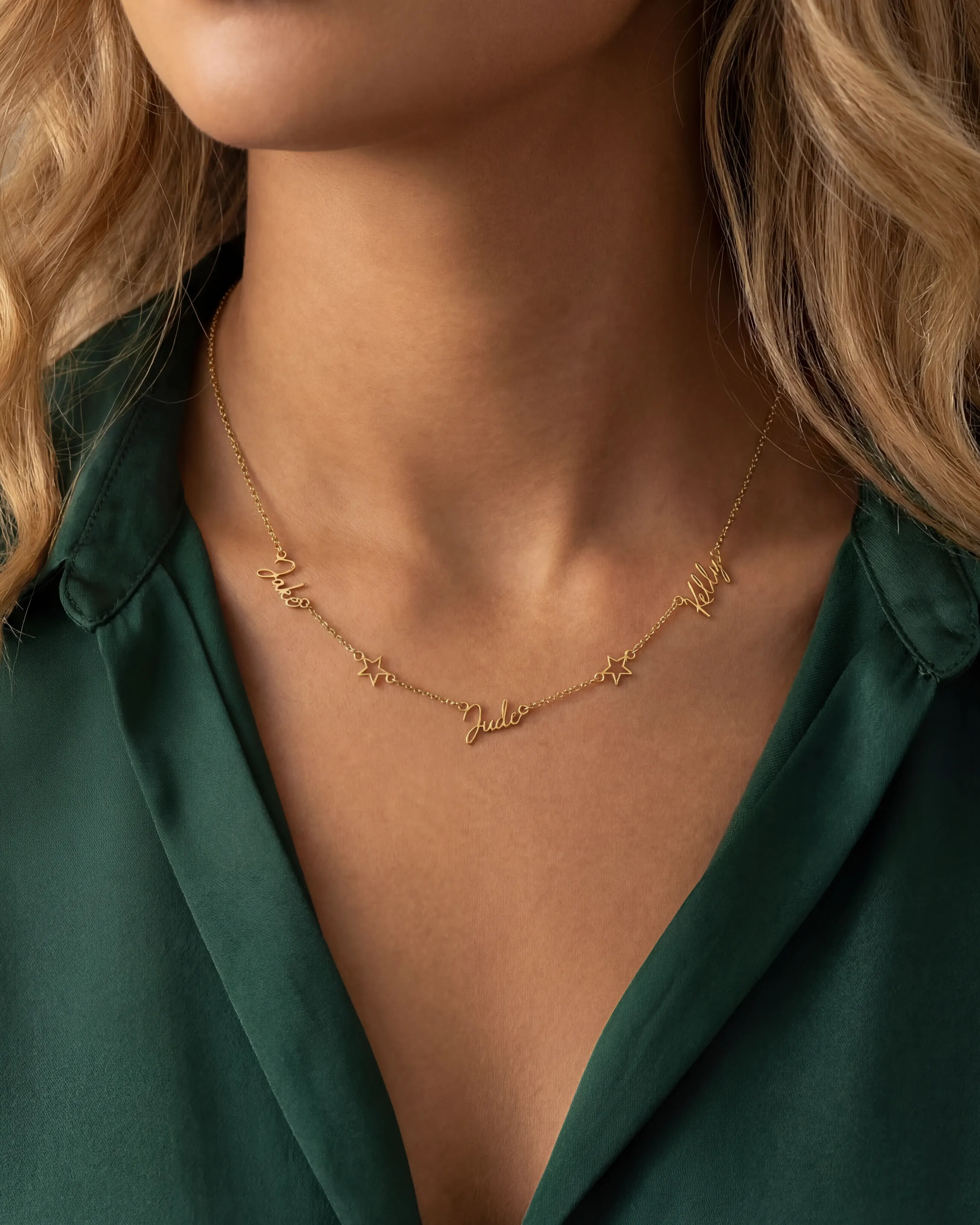 Necklace Triple Name Necklace with Two Stars HBD Triple Name Necklace with Two Stars – Custom Personalised Necklace in Gold or Silver