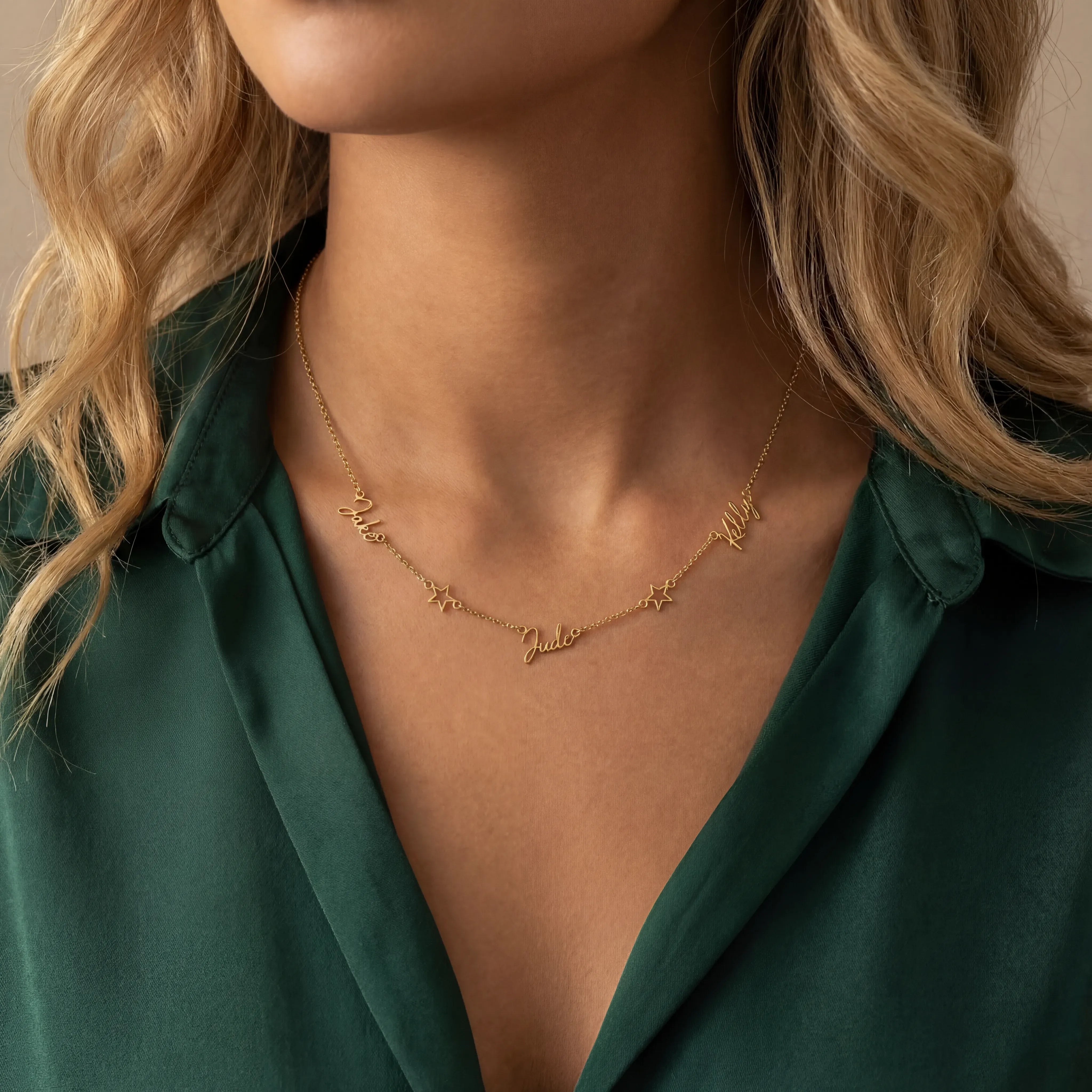 Necklace Triple Name Necklace with Two Stars HBD Triple Name Necklace with Two Stars – Custom Personalised Necklace in Gold or Silver