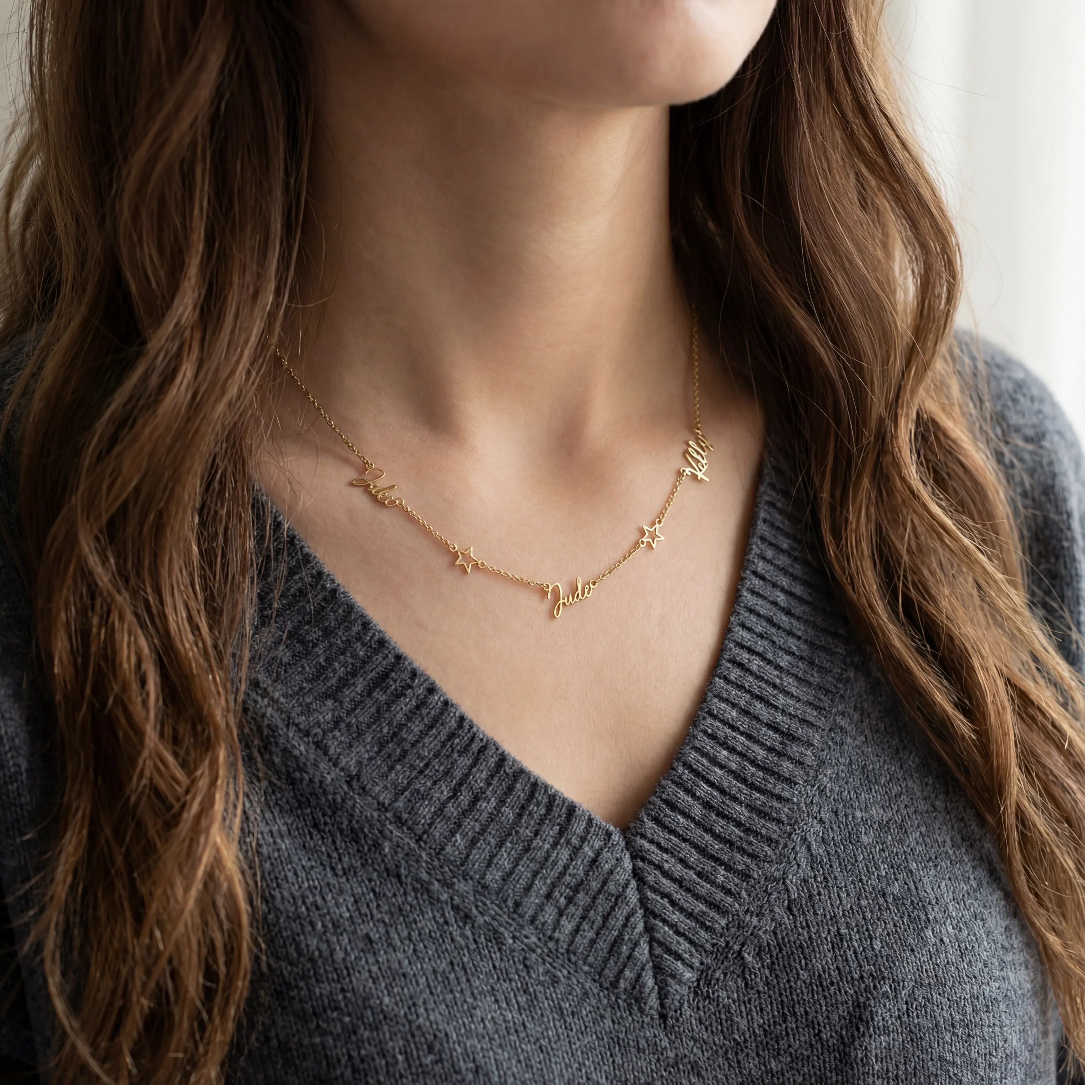 Necklace Triple Name Necklace with Two Stars HBD Triple Name Necklace with Two Stars – Custom Personalised Necklace in Gold or Silver