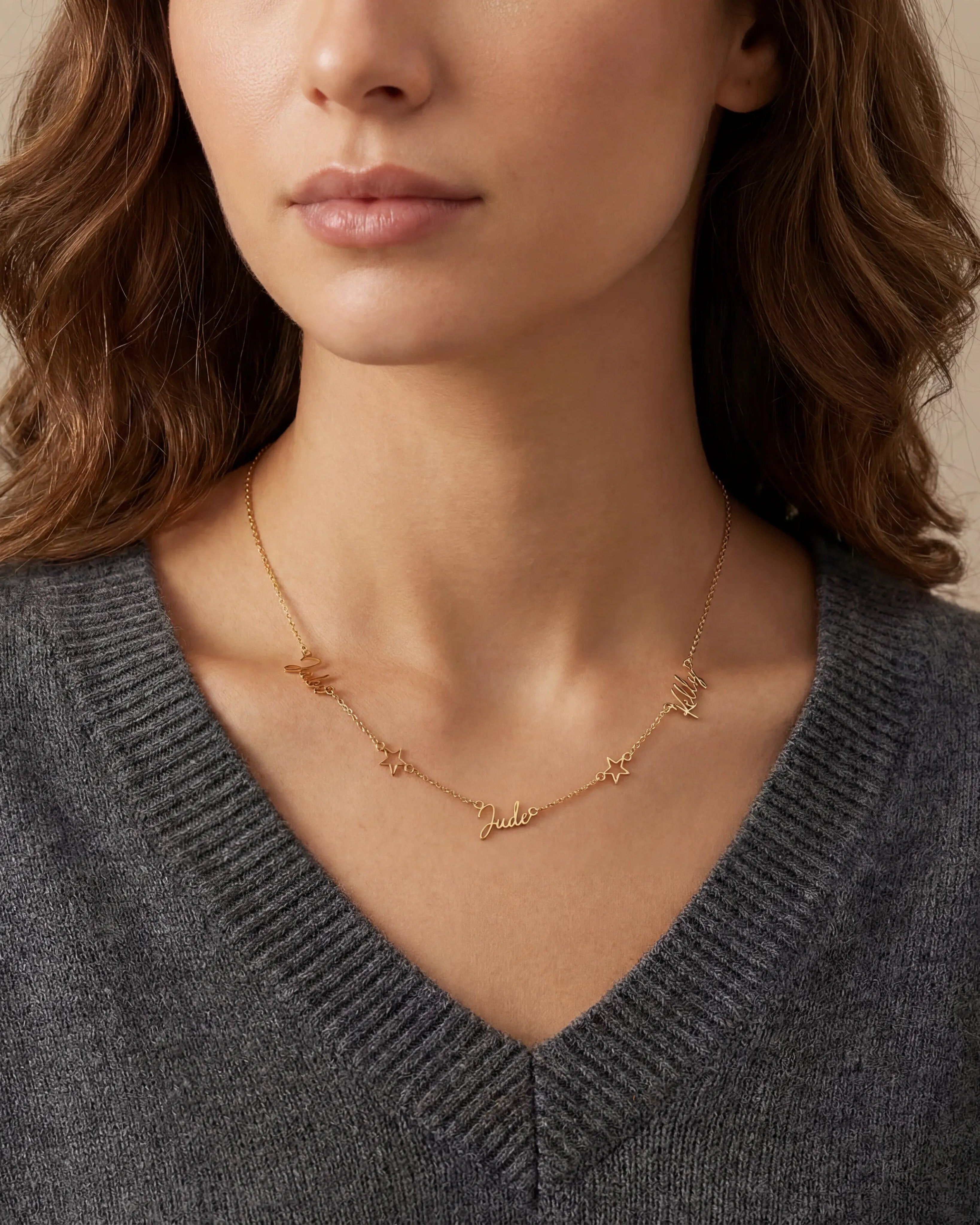 Necklace Triple Name Necklace with Two Stars HBD Triple Name Necklace with Two Stars – Custom Personalised Necklace in Gold or Silver