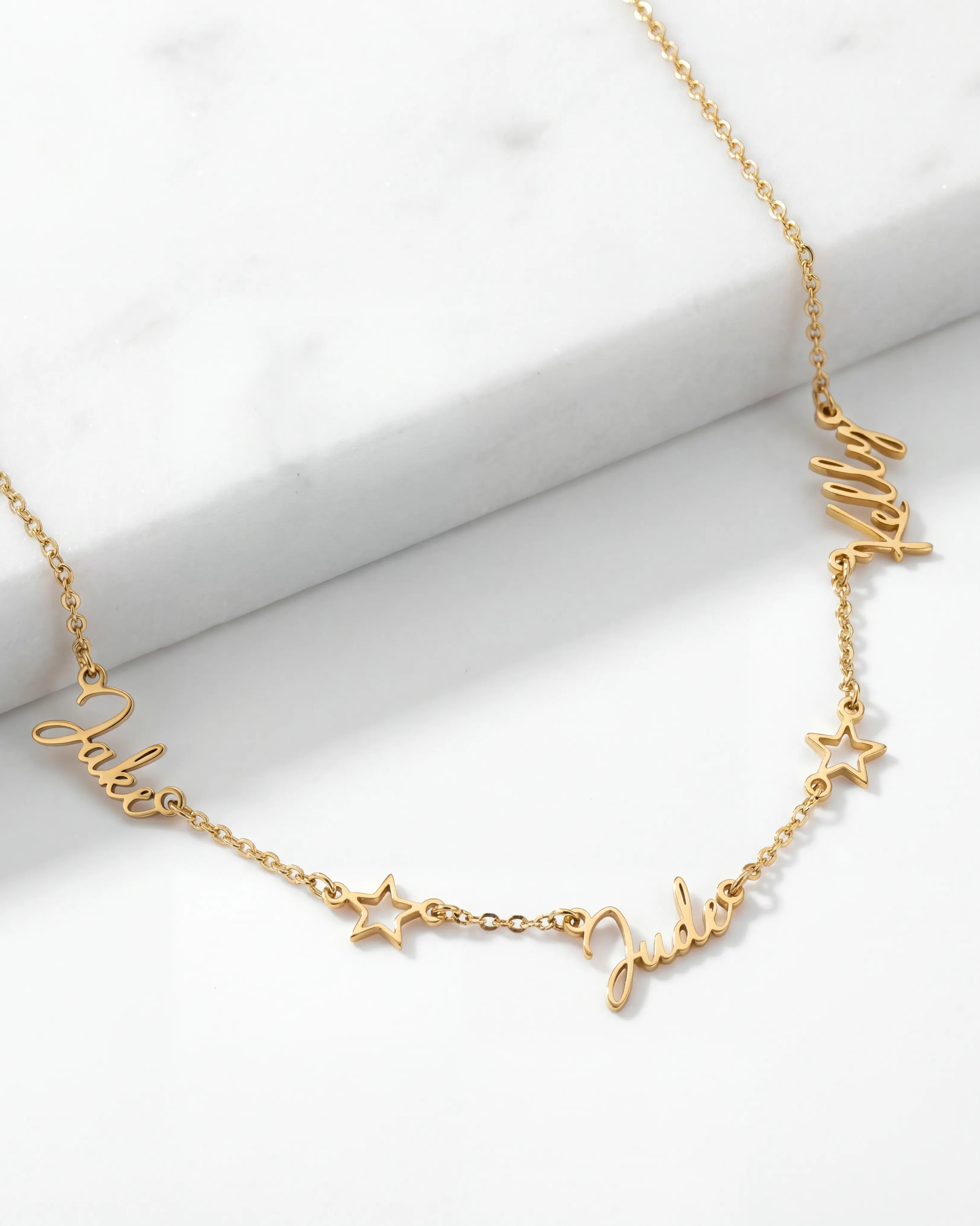 Necklace Triple Name Necklace with Two Stars HBD Triple Name Necklace with Two Stars – Custom Personalised Necklace in Gold or Silver