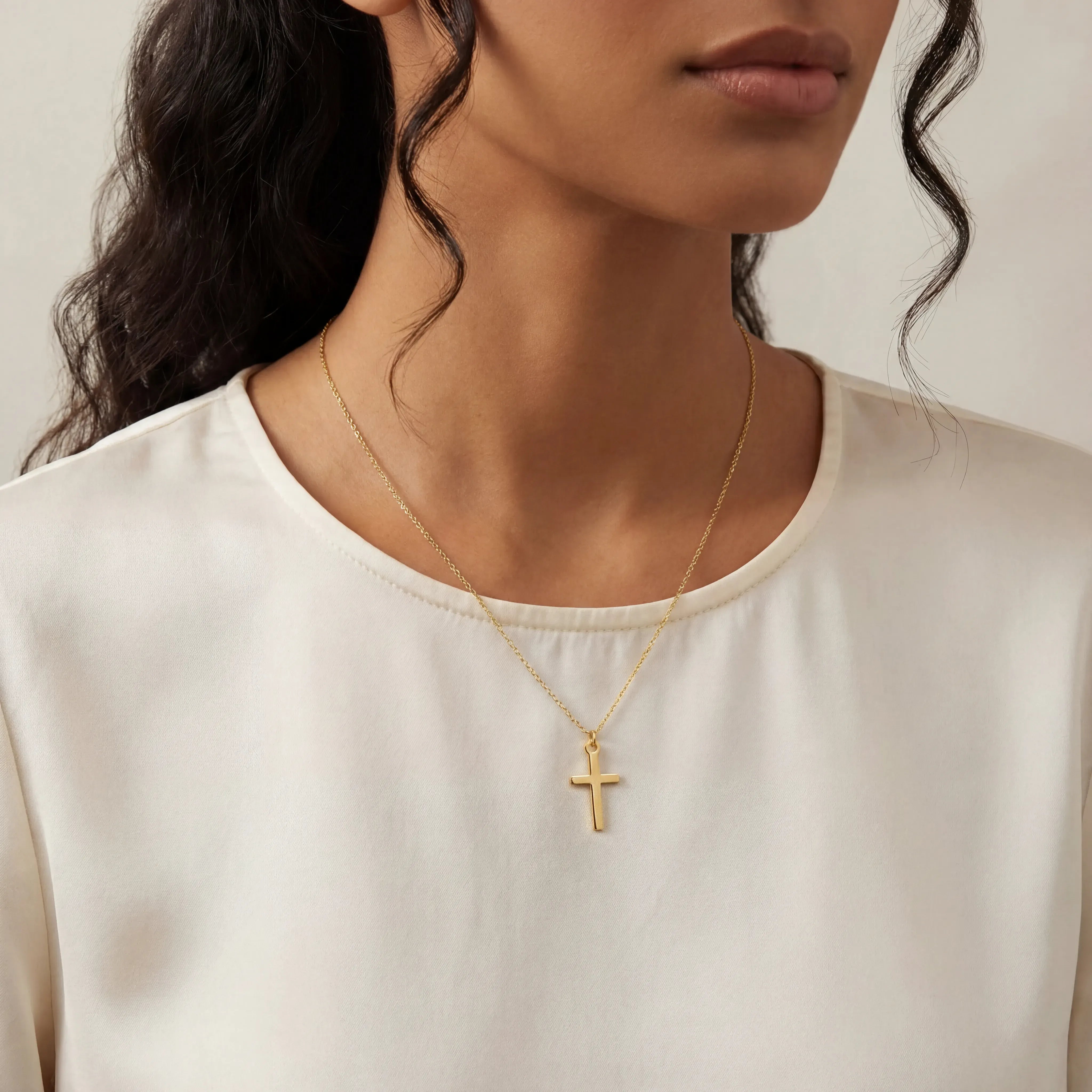 Necklace Vertical Cross Necklace HBD Vertical Cross Necklace in Gold, Silver or Vermeil – Custom Pendant with Charm Options