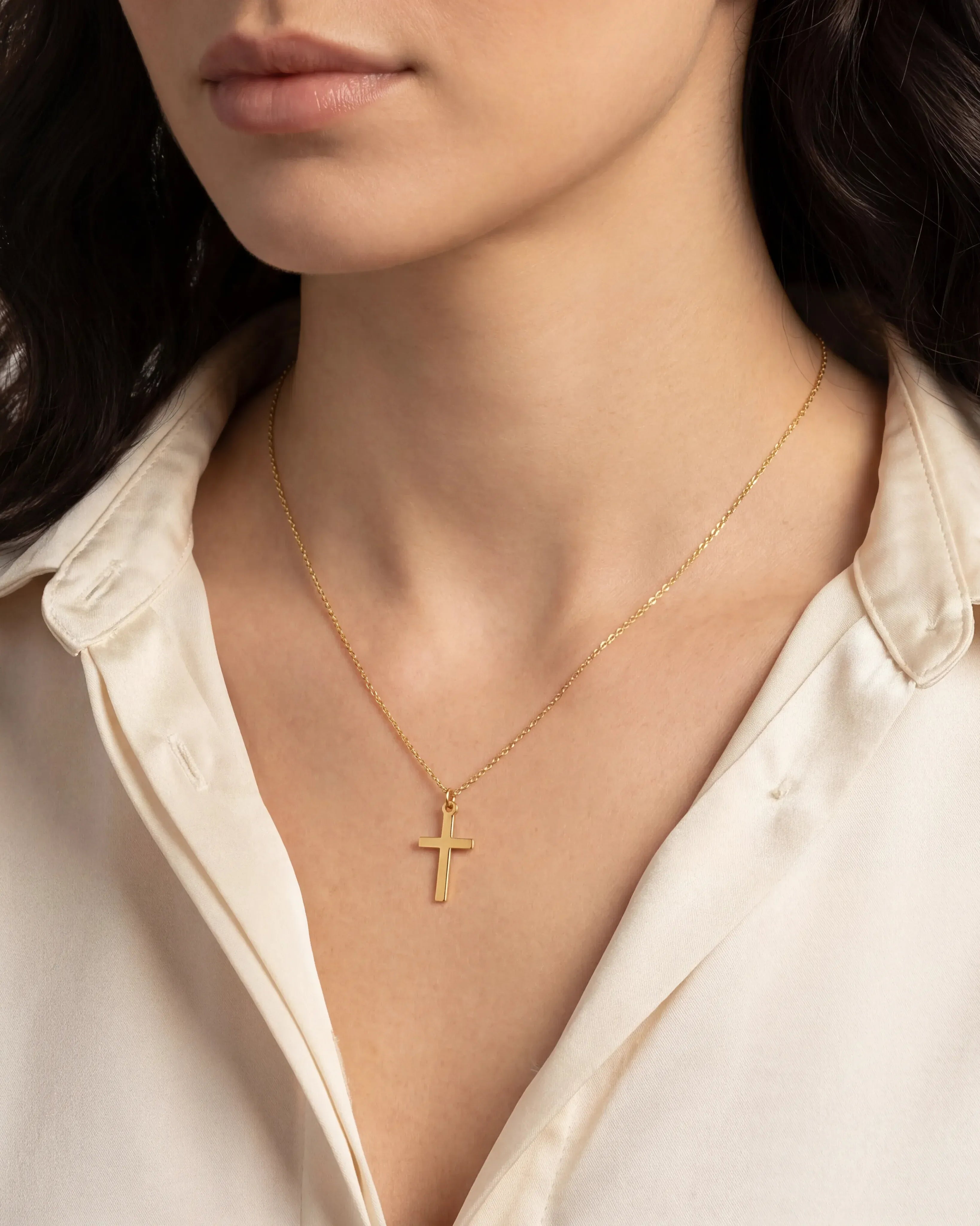 Necklace Vertical Cross Necklace HBD Vertical Cross Necklace in Gold, Silver or Vermeil – Custom Pendant with Charm Options