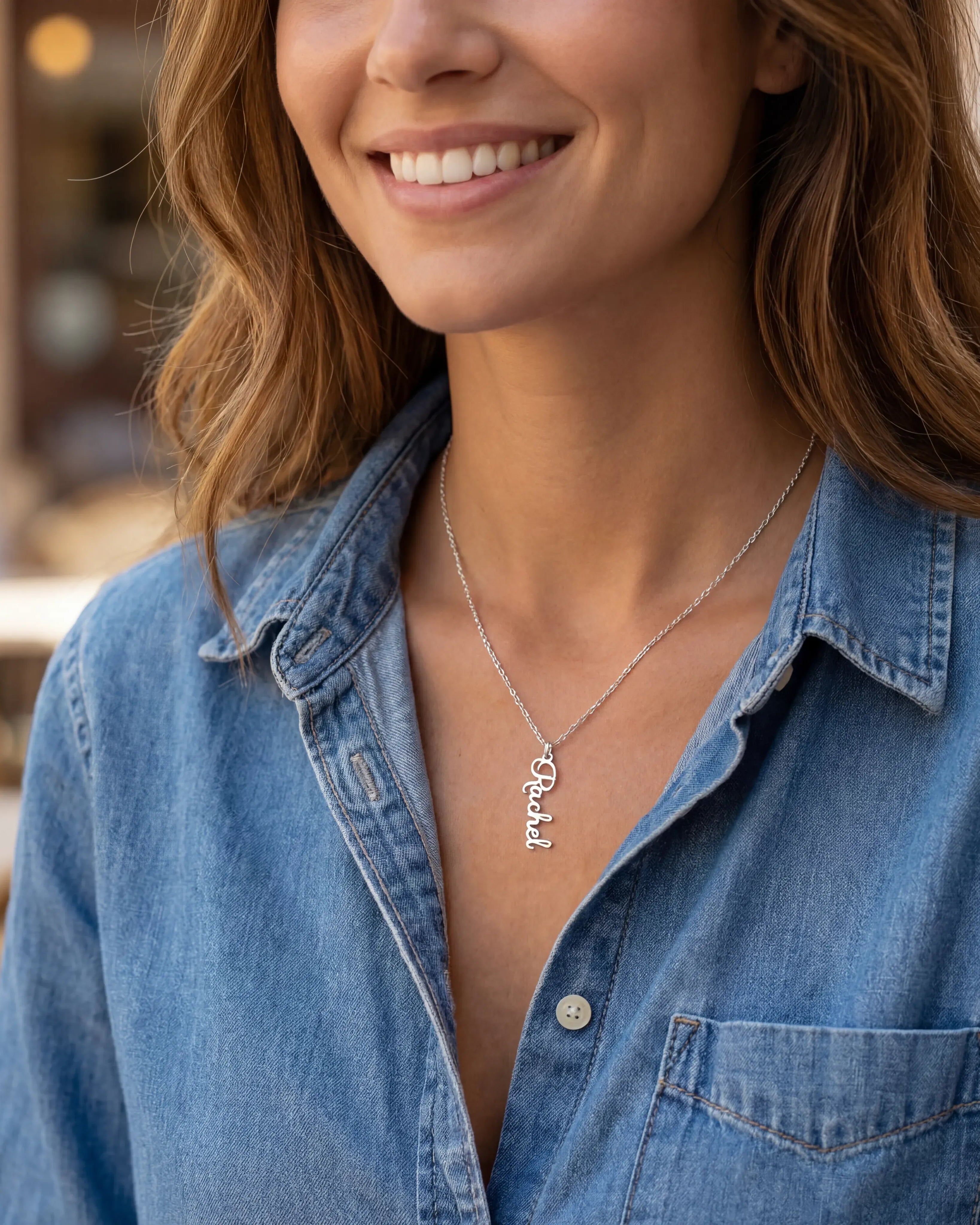 Necklace Vertical Name Necklace HBD Vertical Name Necklace Available in Gold, Silver, Vermeil & Solid Silver