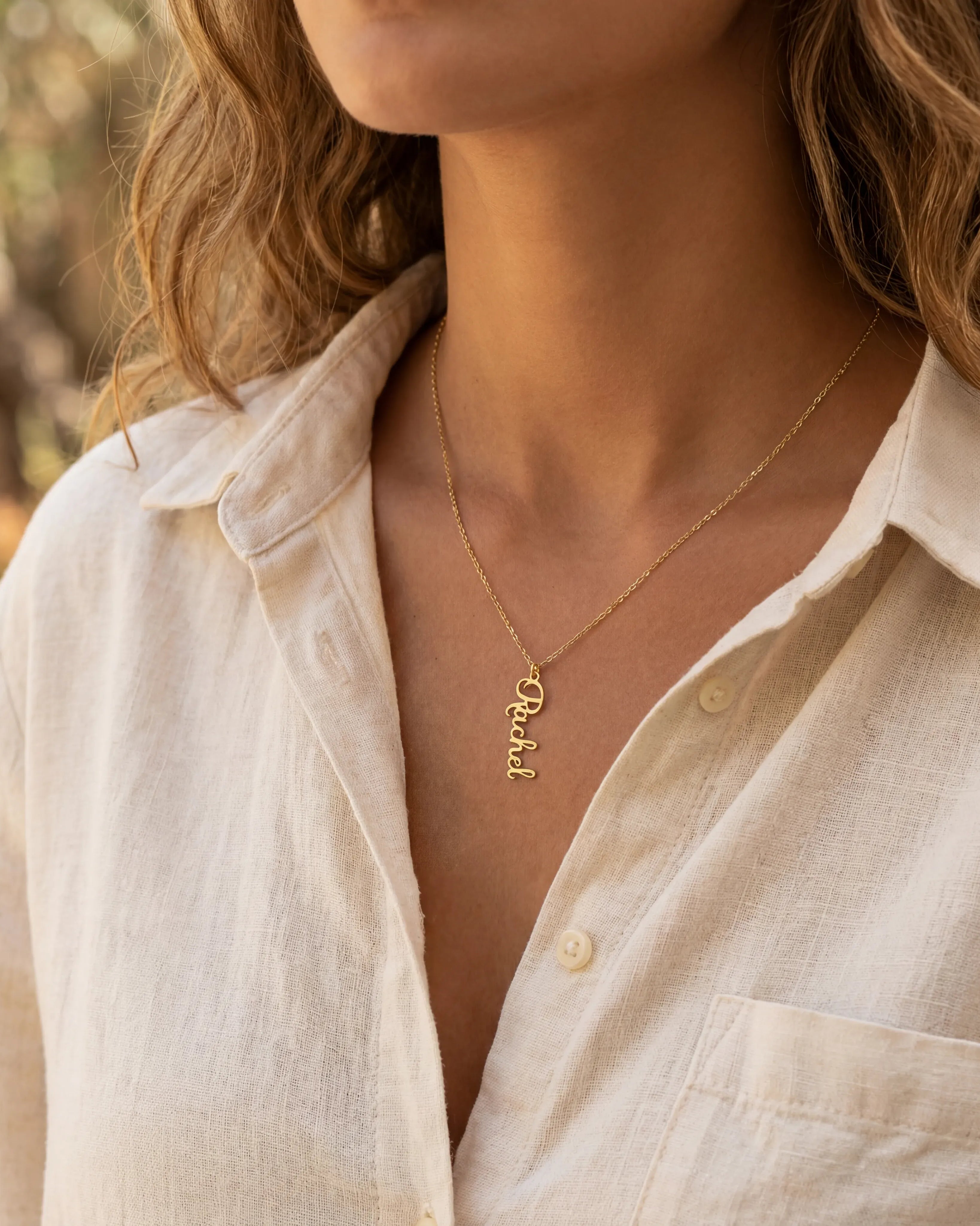 Necklace Vertical Name Necklace HBD Vertical Name Necklace Available in Gold, Silver, Vermeil & Solid Silver