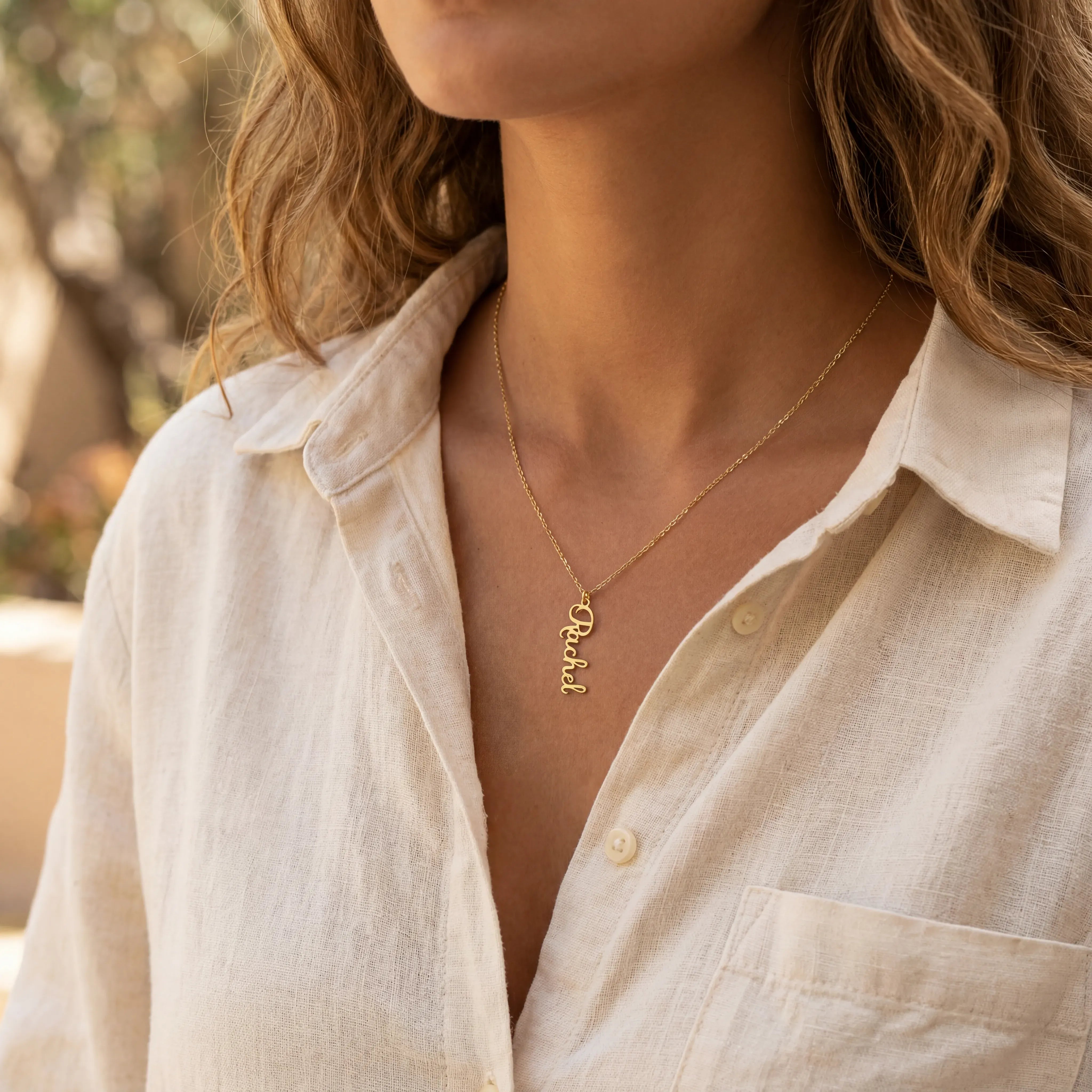 Necklace Vertical Name Necklace HBD Vertical Name Necklace Available in Gold, Silver, Vermeil & Solid Silver
