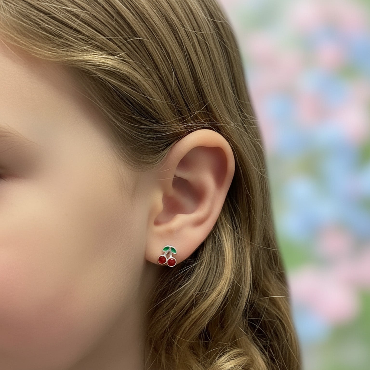 Noa & Nellie Earrings Sterling Silver Kids Cherry Stud Earrings