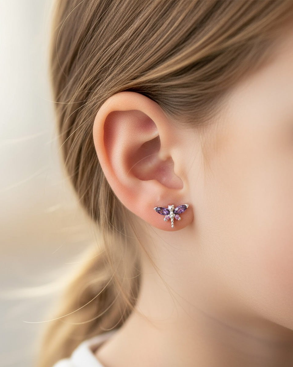 Sterling Silver Earrings Kids Dragonfly Stud Earrings Noa & Nellie Dragonfly Kids Stud Earrings in Sterling Silver | Children’s Earrings by Noa & Nellie