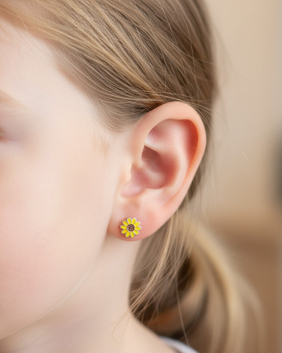 Kids Sunflower Earrings in Sterling Silver – Noa & Nellie Children’s Jewellery