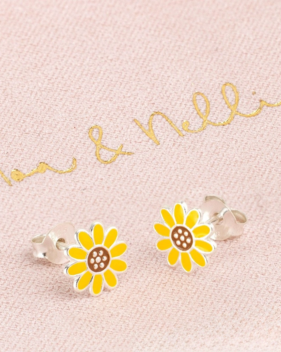 Sterling Silver Earrings Kids Sunflower Stud Earrings Noa & Nellie Kids Sunflower Earrings in Sterling Silver – Noa & Nellie Children’s Jewellery