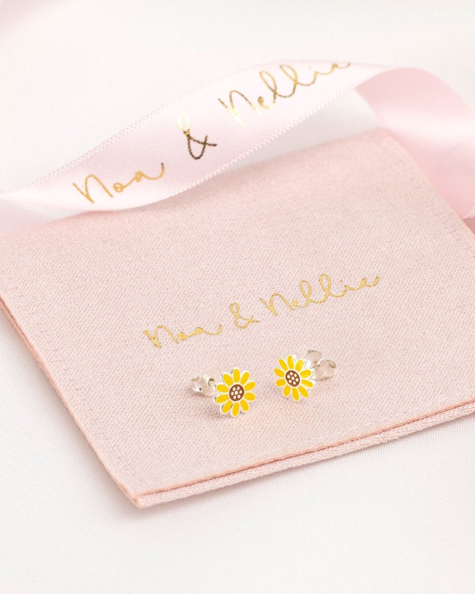 Sterling Silver Earrings Kids Sunflower Stud Earrings Noa & Nellie Kids Sunflower Earrings in Sterling Silver – Noa & Nellie Children’s Jewellery