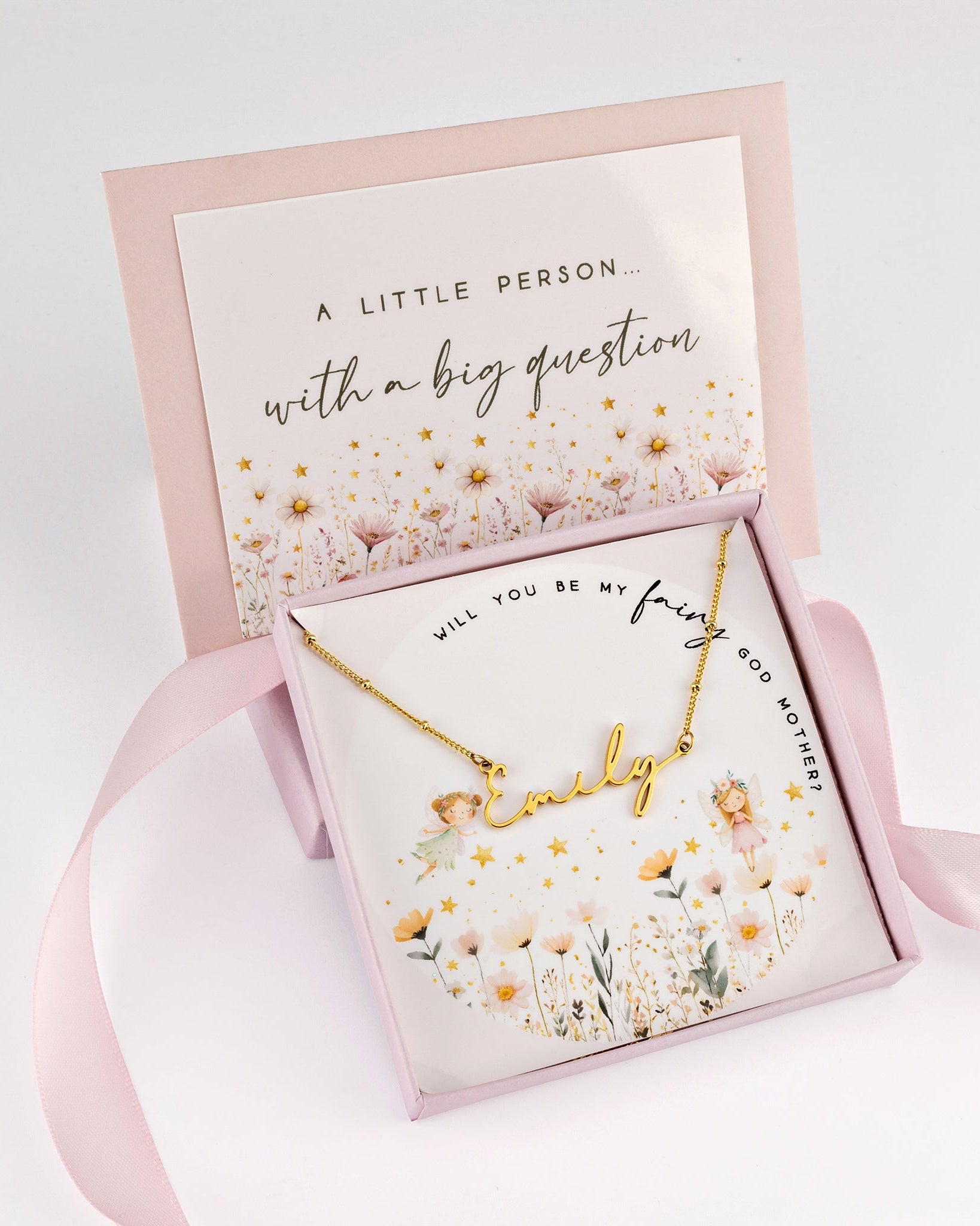 Gold / Style 1 / 14" Inches Necklace Fairy Godmother Proposal Name Necklace Noa & Nellie Fairy Godmother Proposal Personalised Name Necklace – Gift From Child