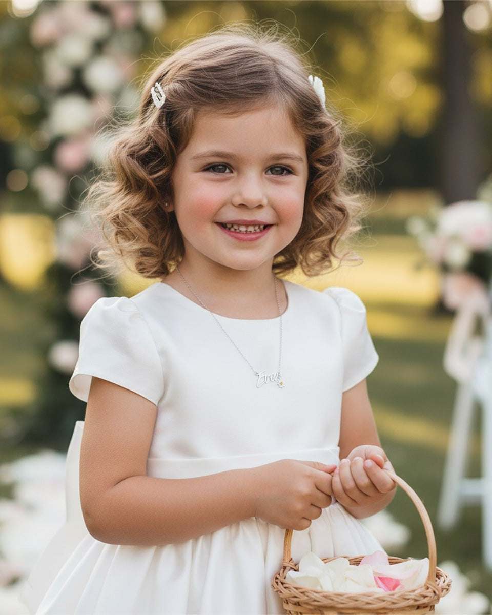 Noa & Nellie Necklace Kids Flower Girl Name Necklace with & Flower Charm