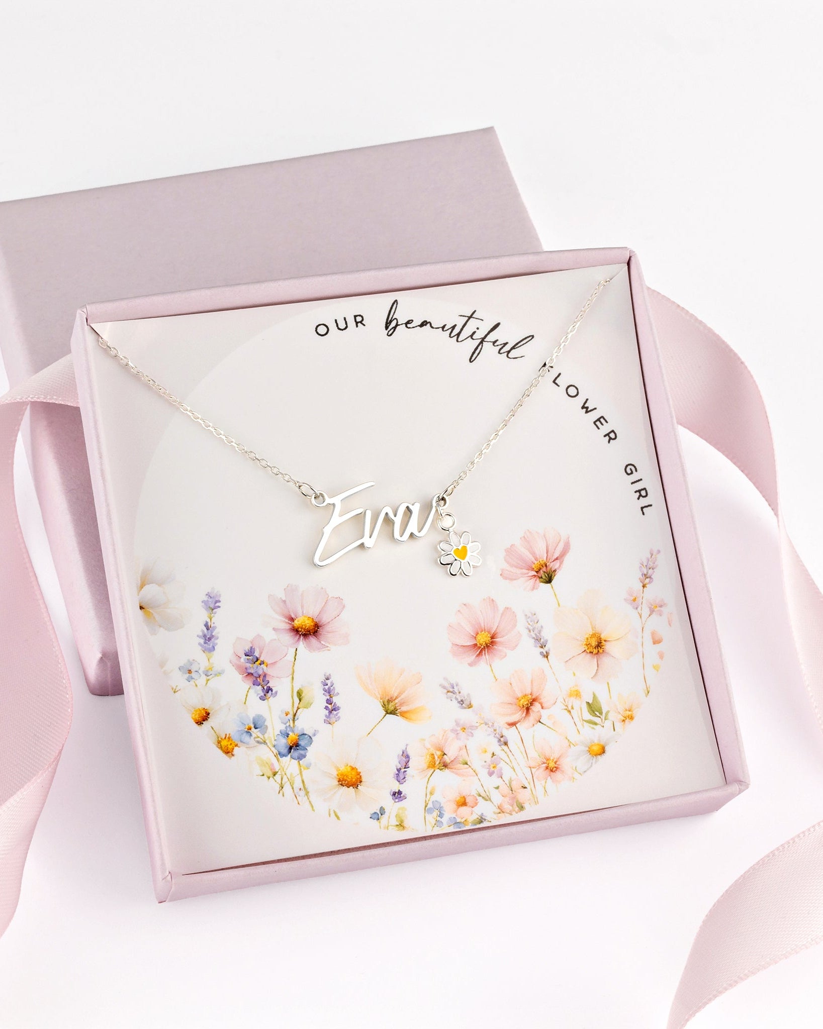 Noa & Nellie Necklace Kids Flower Girl Name Necklace with & Flower Charm