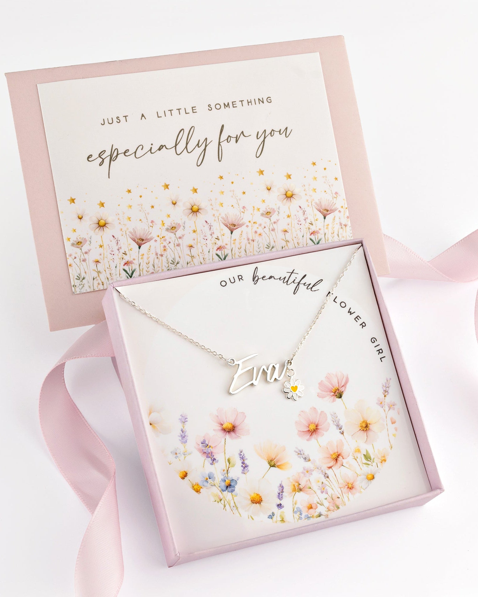 Noa & Nellie Necklace Kids Flower Girl Name Necklace with & Flower Charm