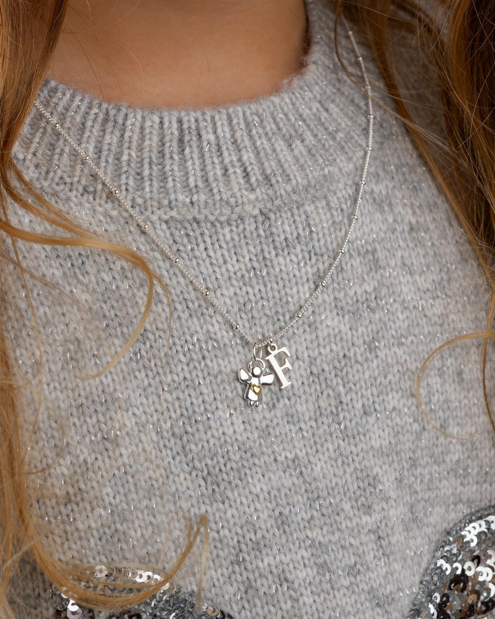 Necklace Kids Initial & Guardian Angel Charm Necklace Noa & Nellie Guardian Angel Initial Necklace for Kids – Personalised Initial & Silver Guardian Angel Charm