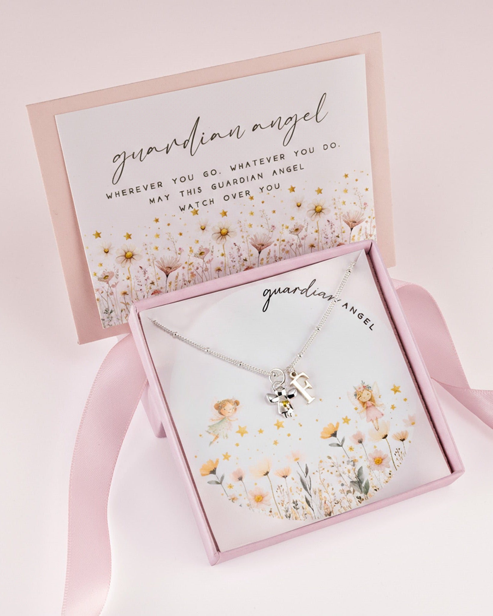 Necklace Kids Initial & Guardian Angel Charm Necklace Noa & Nellie Guardian Angel Initial Necklace for Kids – Personalised Initial & Silver Guardian Angel Charm