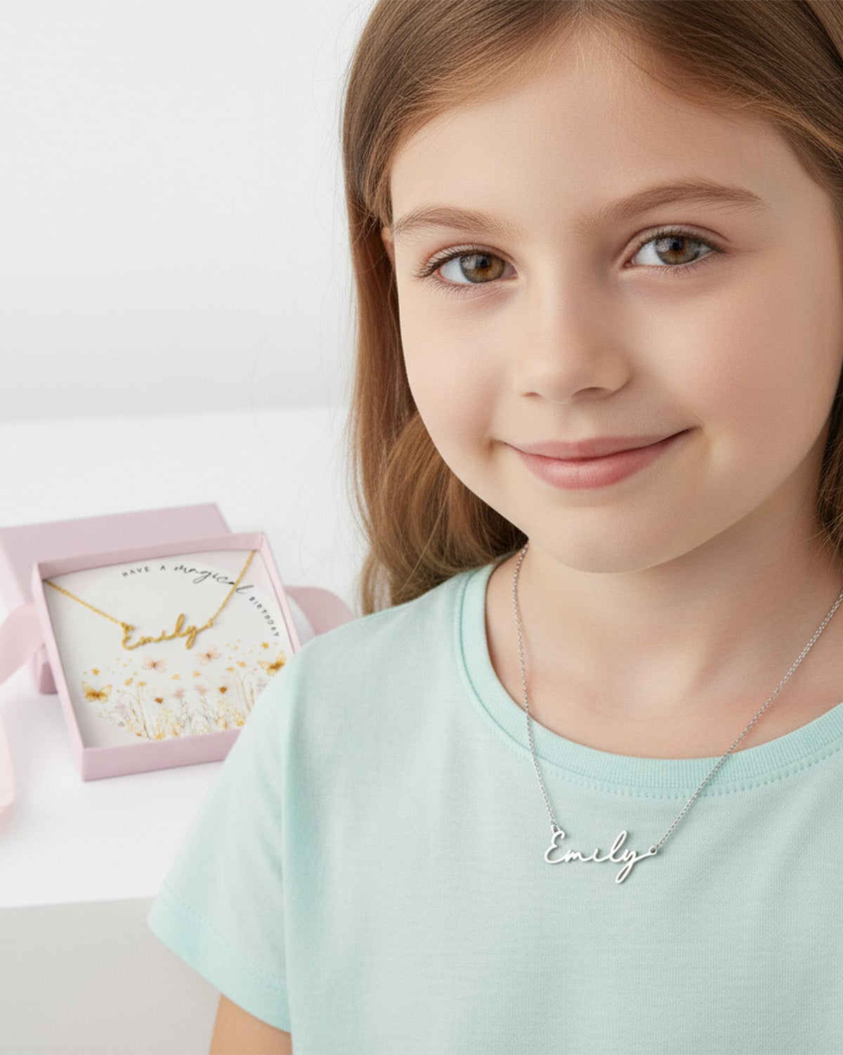 Necklace Kids Magical Birthday Name Necklace Noa & Nellie Magical Birthday Personalised Name Necklace – Kids – With Optional Age Badge