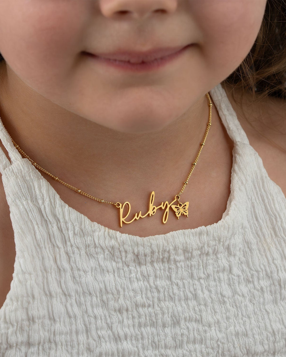 18ct Gold / Style 1 / 14" Inches Necklace Personalised Kids Necklace Noa & Nellie Kids Name Necklace "Ruby" – Personalised Children’s Jewellery in Gold or Silver – Font1