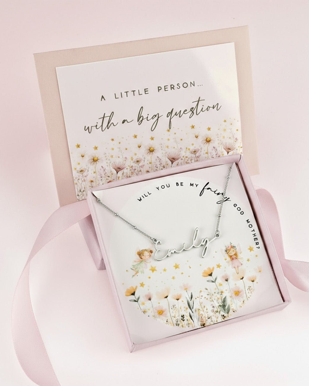 Silver / Style 1 / 14" Inches Necklace Fairy Godmother Proposal Name Necklace Noa & Nellie Fairy Godmother Proposal Personalised Name Necklace – Gift From Child