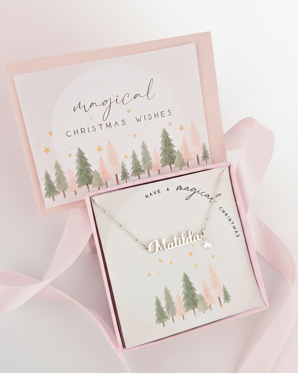 Silver / Style 1 / 14" Inches Necklace Magical Christmas Kids Name Necklace & Star Charm Noa & Nellie Magical Christmas Personalised Name Necklace – Kids & Children’s – Gold, Silver, Vermeil & Solid Silver