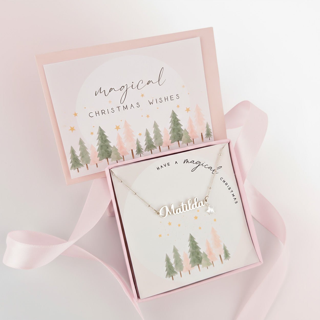 Silver / Style 1 / 14" Inches Necklace Magical Christmas Kids Name Necklace & Star Charm Noa & Nellie Magical Christmas Personalised Name Necklace – Kids & Children’s – Gold, Silver, Vermeil & Solid Silver