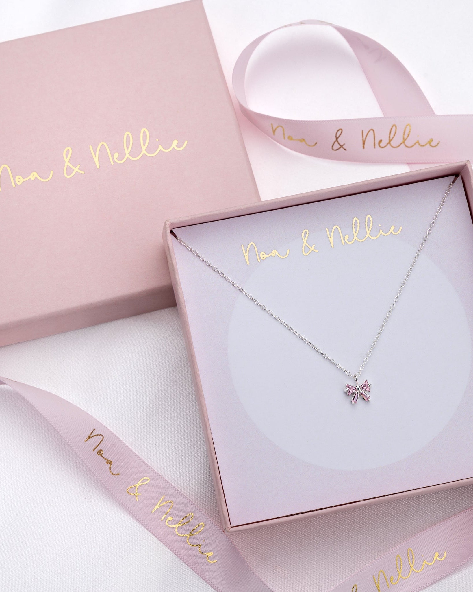 Sterling Silver Necklace Kids Bow Necklace Noa & Nellie Kids Bow Tie Necklace - Children's Bow Chain in Sterling Silver