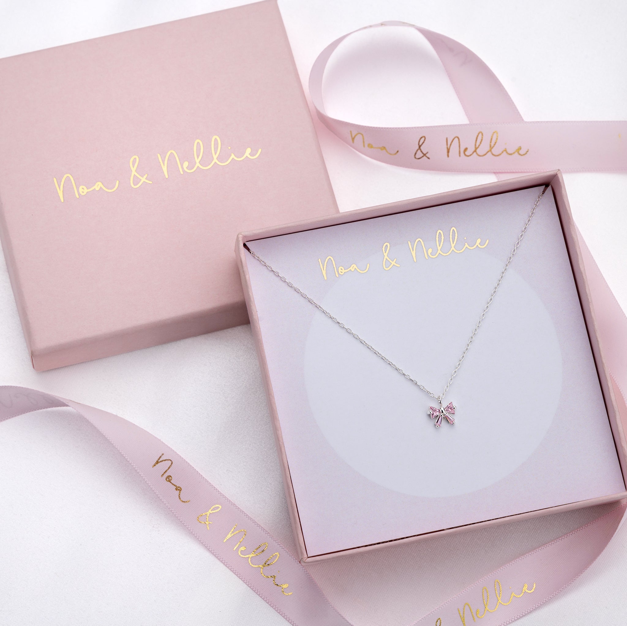 Sterling Silver Necklace Kids Bow Necklace Noa & Nellie Kids Bow Tie Necklace - Children's Bow Chain in Sterling Silver