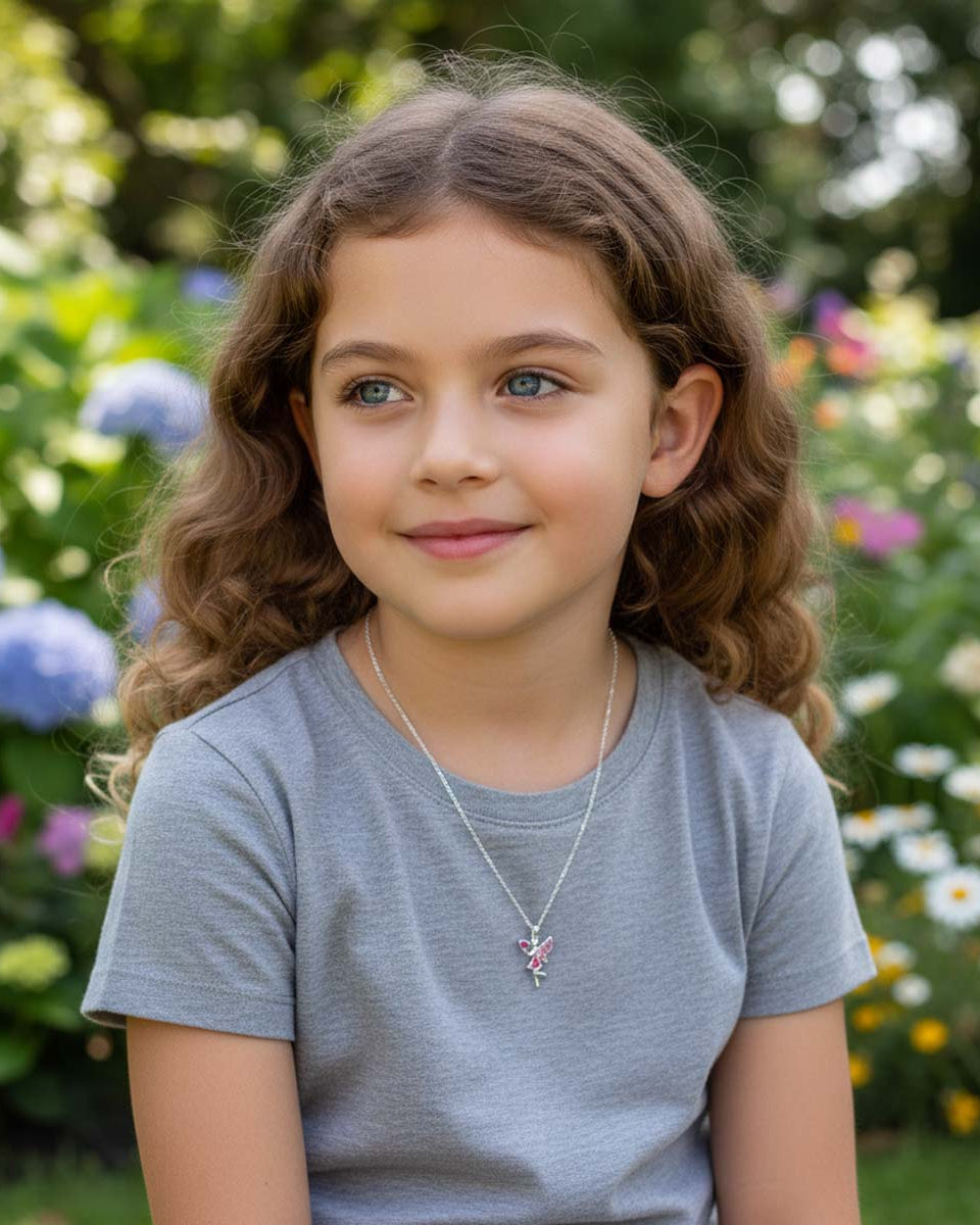 Sterling Silver Necklace Kids Fairy Sterling Silver Necklace Noa & Nellie Pink Fairy Kids Necklace – Sterling Silver Charm for Children