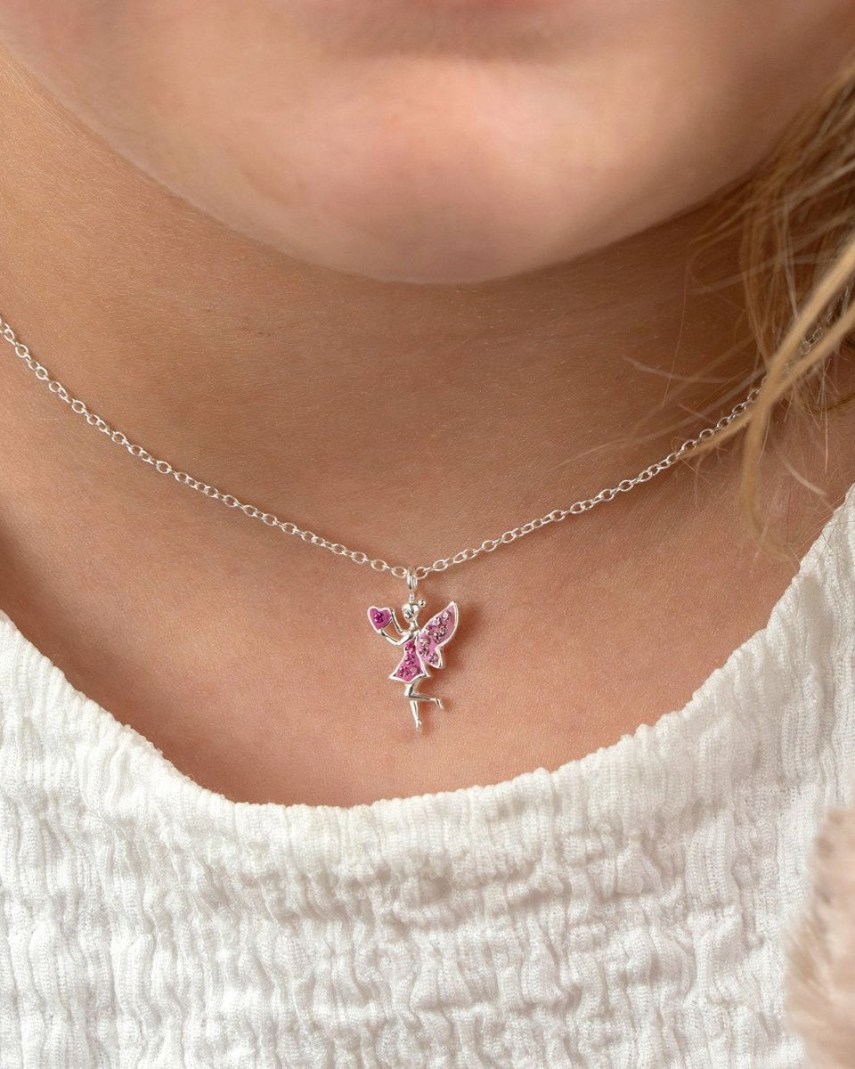 Sterling Silver Necklace Kids Fairy Sterling Silver Necklace Noa & Nellie Pink Fairy Kids Necklace – Sterling Silver Charm for Children