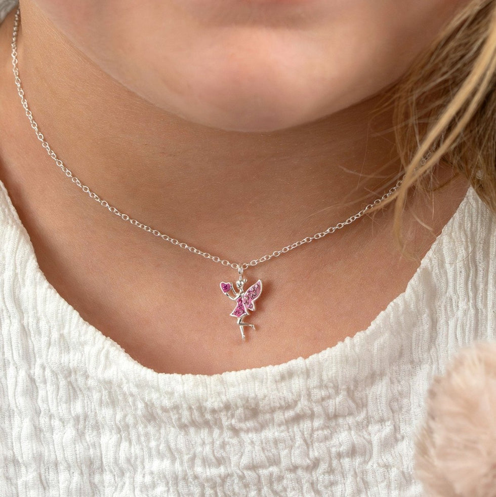 Pink Fairy Kids Necklace – Sterling Silver Charm for Children