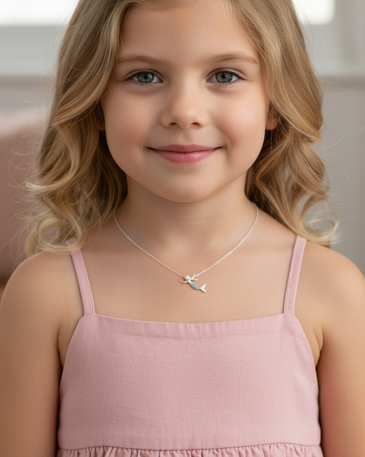 Sterling Silver Necklace Kids Mermaid Sterling Silver Necklace Noa & Nellie Mermaid Necklace for Kids – Sterling Silver Blue Charm Pendant