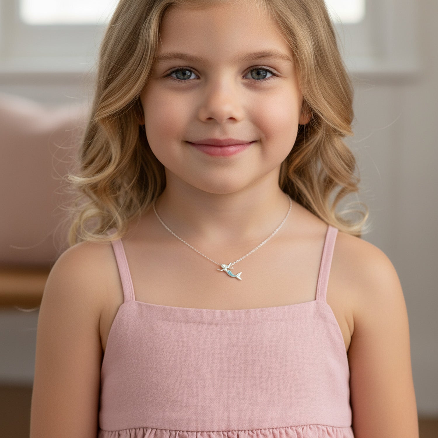 Sterling Silver Necklace Kids Mermaid Sterling Silver Necklace Noa & Nellie Mermaid Necklace for Kids – Sterling Silver Blue Charm Pendant