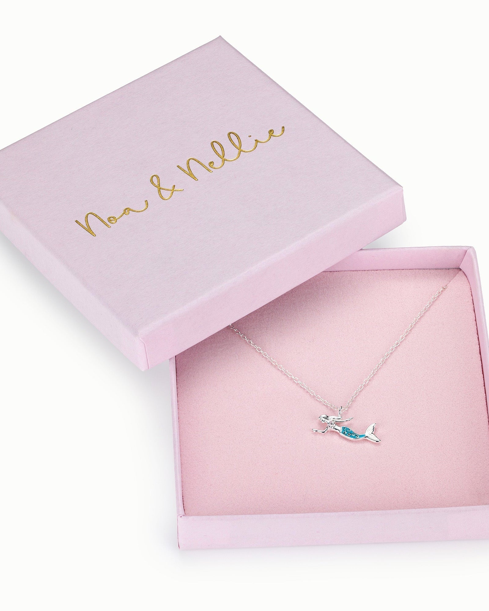 Sterling Silver Necklace Kids Mermaid Sterling Silver Necklace Noa & Nellie Mermaid Necklace for Kids – Sterling Silver Blue Charm Pendant