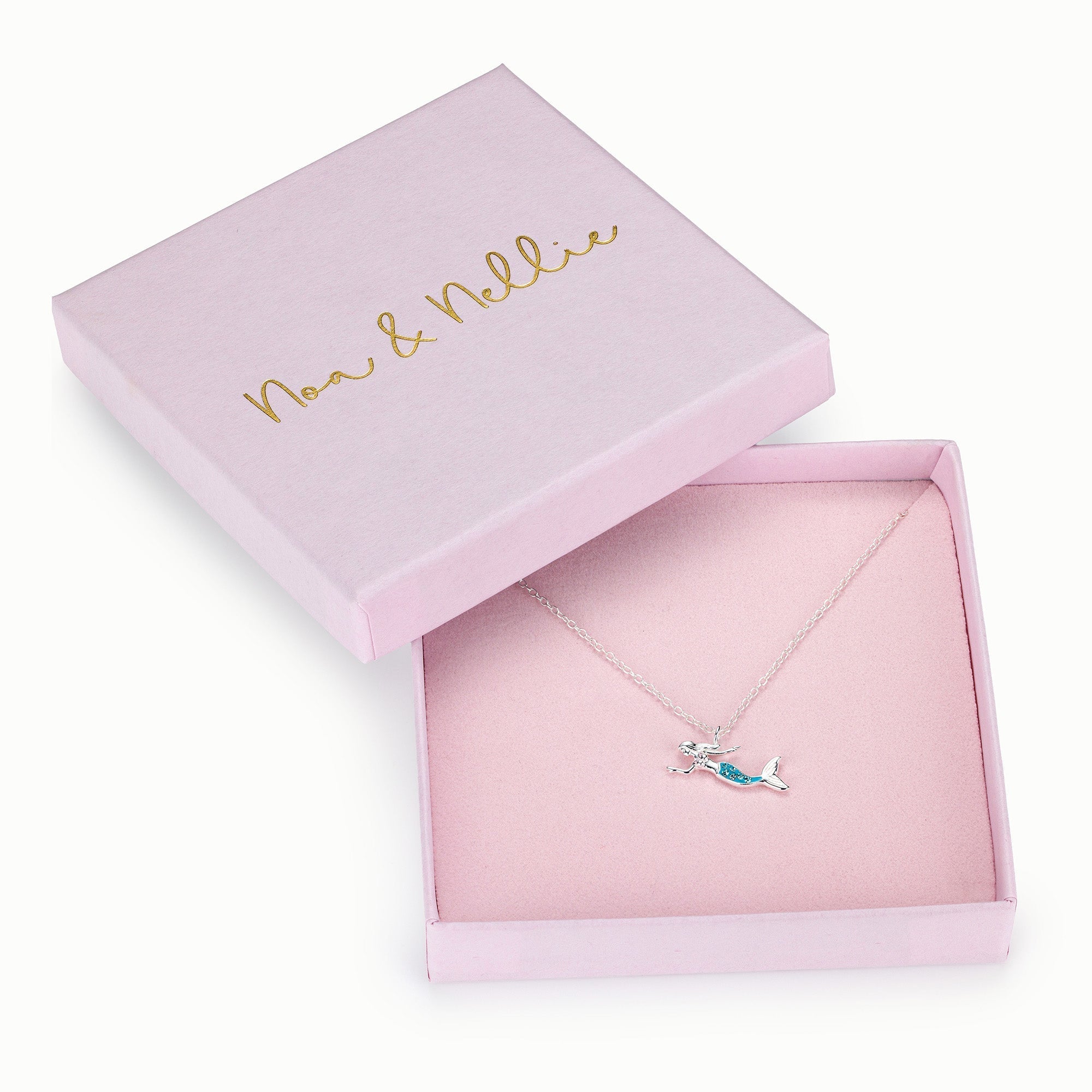 Sterling Silver Necklace Kids Mermaid Sterling Silver Necklace Noa & Nellie Mermaid Necklace for Kids – Sterling Silver Blue Charm Pendant