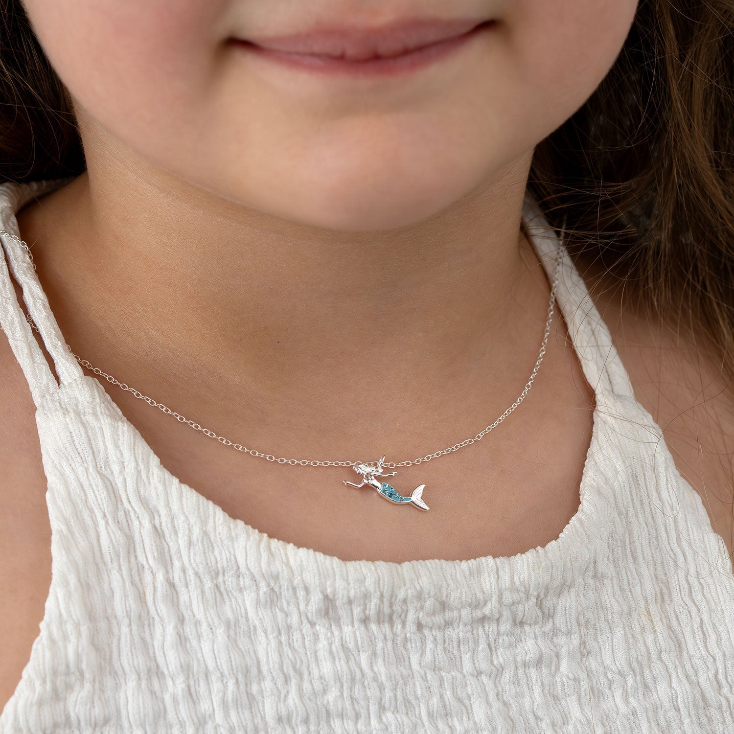 Sterling Silver Necklace Kids Mermaid Sterling Silver Necklace Noa & Nellie Mermaid Necklace for Kids – Sterling Silver Blue Charm Pendant
