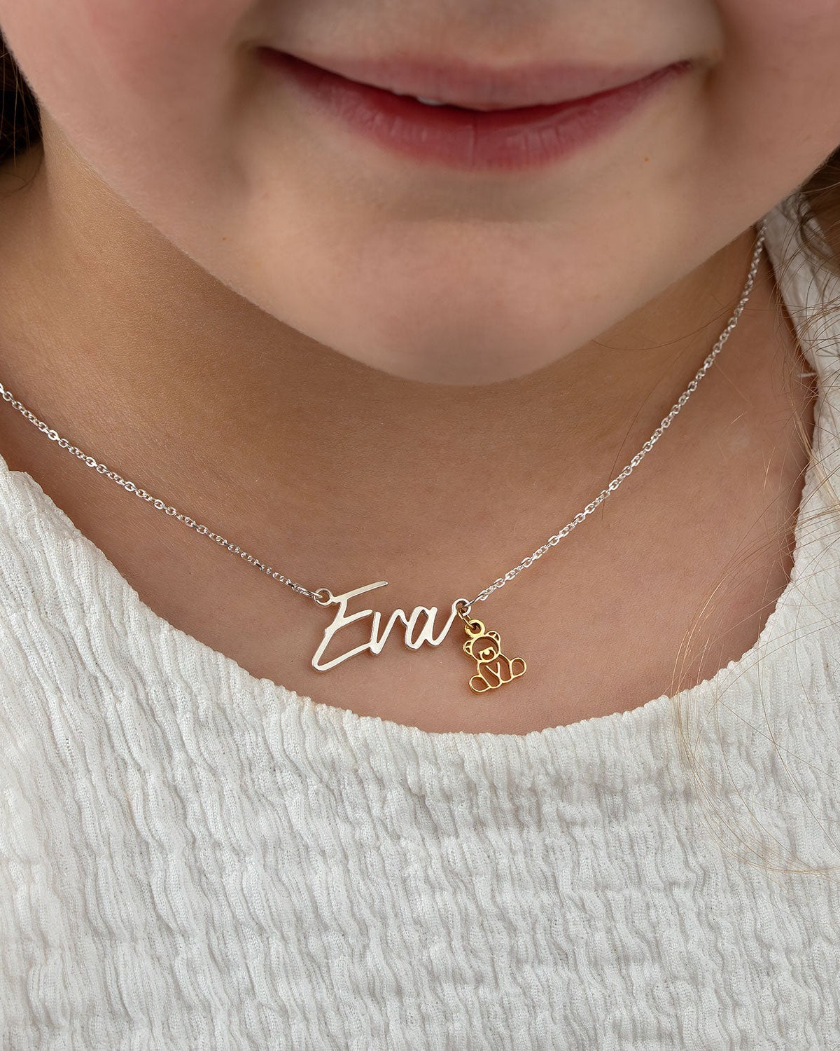 Sterling Silver / Style 1 / 14" Inches Necklace Kids Name Necklace Noa & Nellie Kids Name Necklace – 9 Unique Designs & 200+ Charms – Waterproof, Hypoallergenic Children’s Jewellery Gift