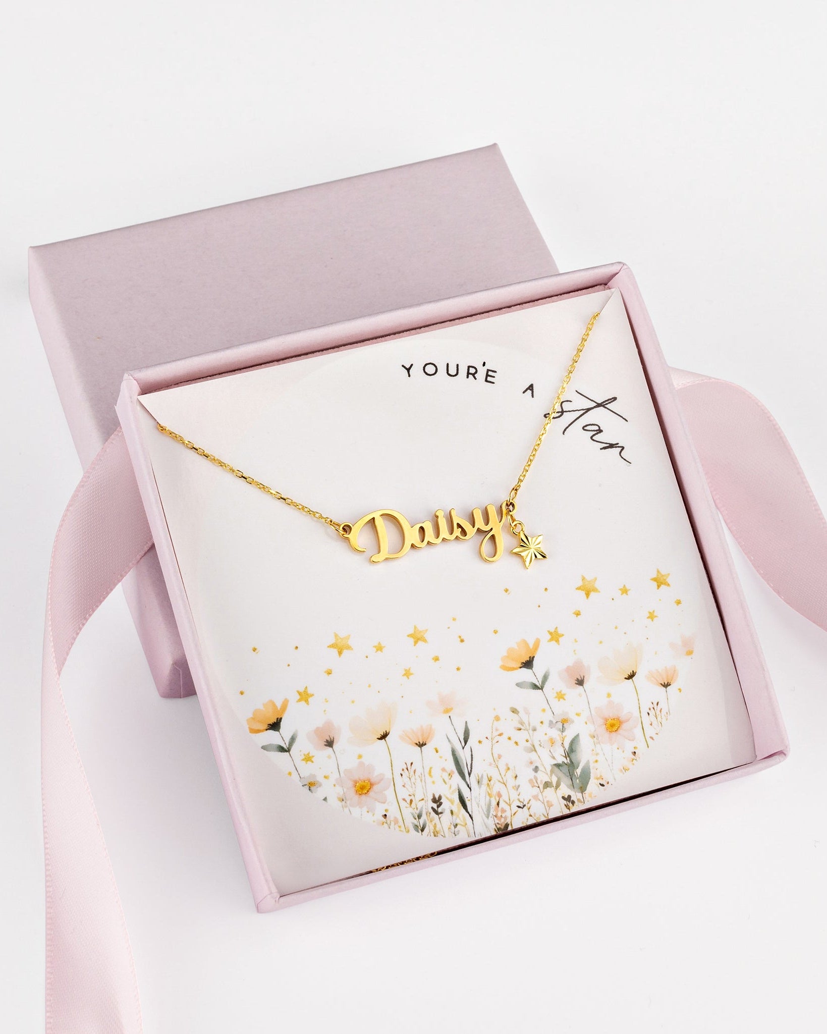 Vermeil / Style 1 / 14" Inches Necklace You’re A Star Kids Personalised Name Necklace & Star Charm Noa & Nellie You’re A Star Personalised Name Necklace – Kids & Children’s – Gold, Silver & Vermeil