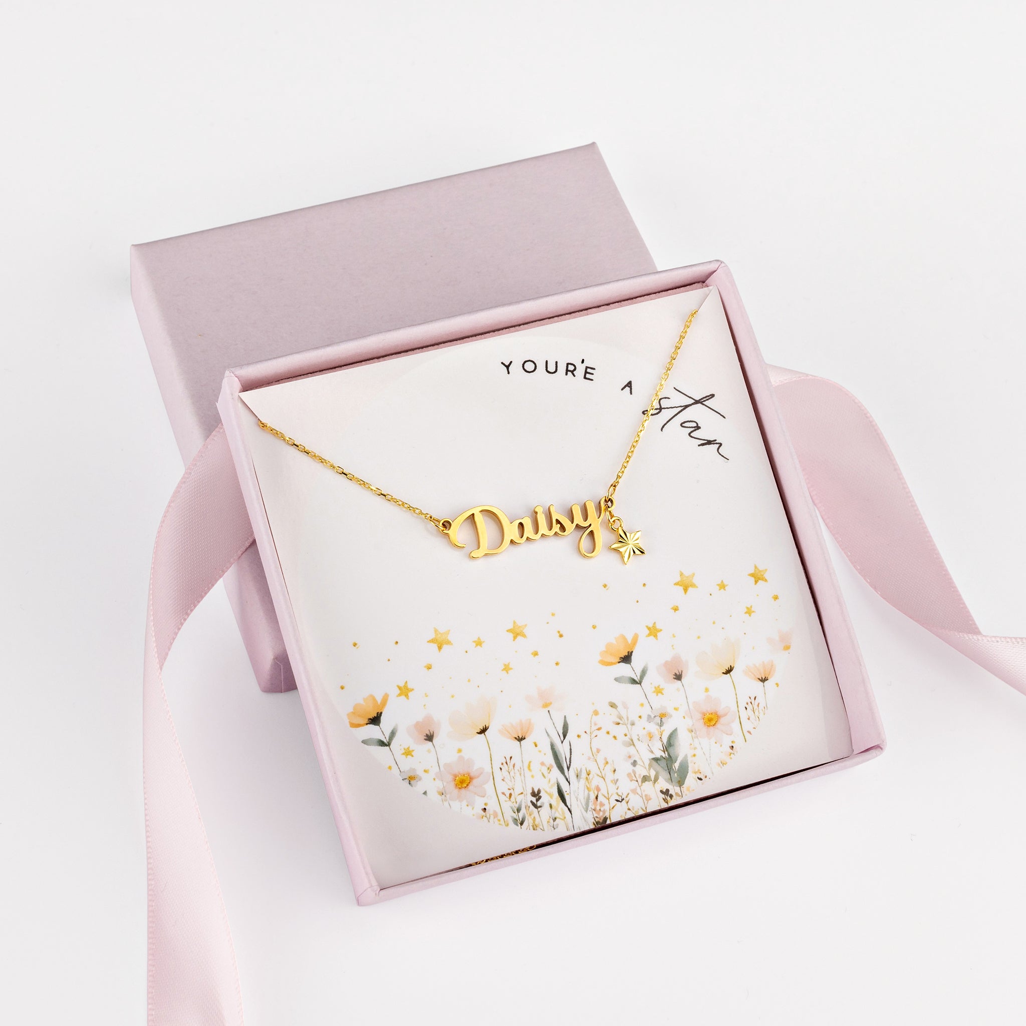 Vermeil / Style 1 / 14" Inches Necklace You’re A Star Kids Personalised Name Necklace & Star Charm Noa & Nellie You’re A Star Personalised Name Necklace – Kids & Children’s – Gold, Silver & Vermeil