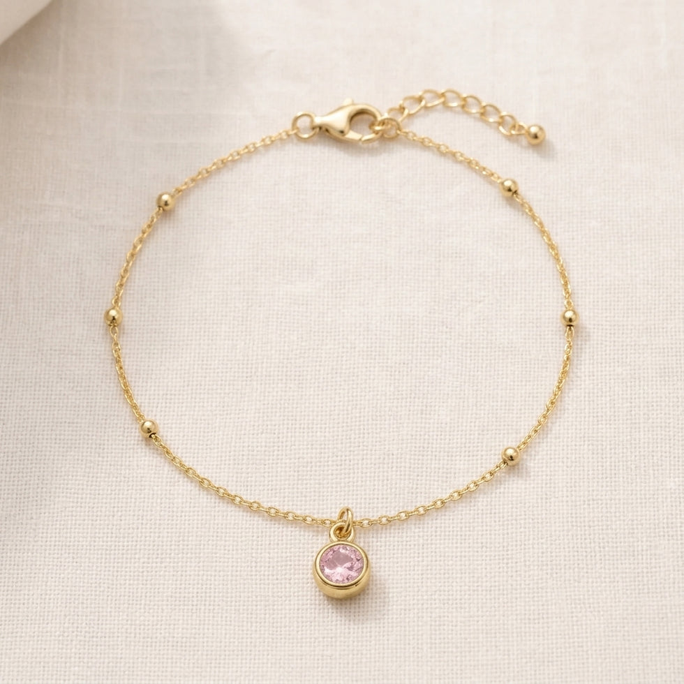 Pulseira com a pedra de nascimento de outubro | Rosa, dourado e prateado