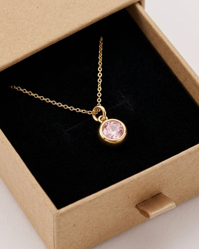 October Birthstone Necklace | Rose, Gold & Silver