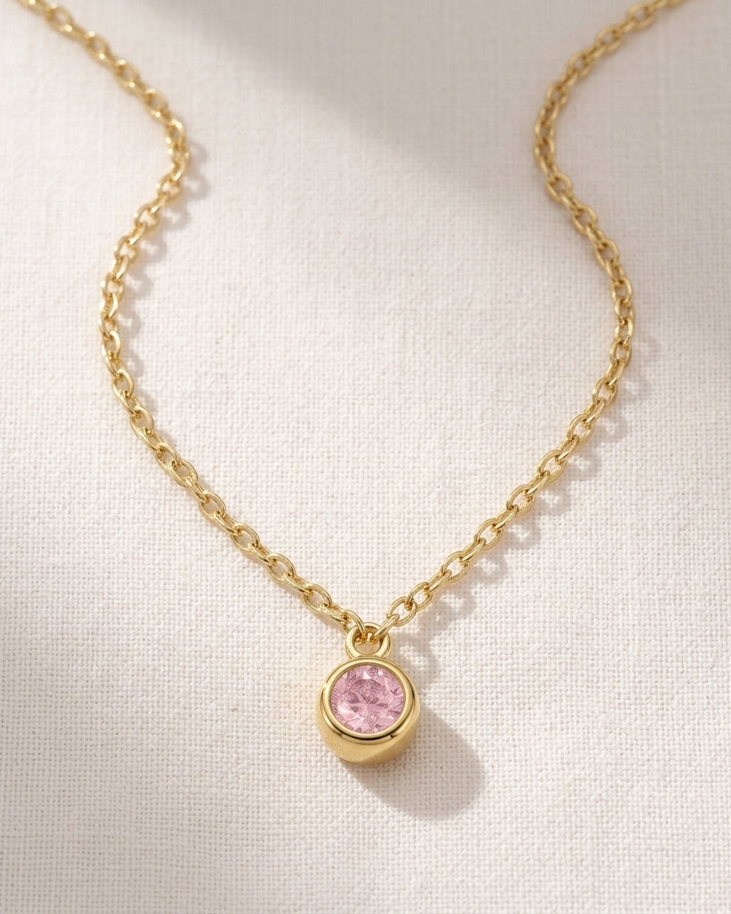 October Birthstone Necklace | Rose, Gold & Silver