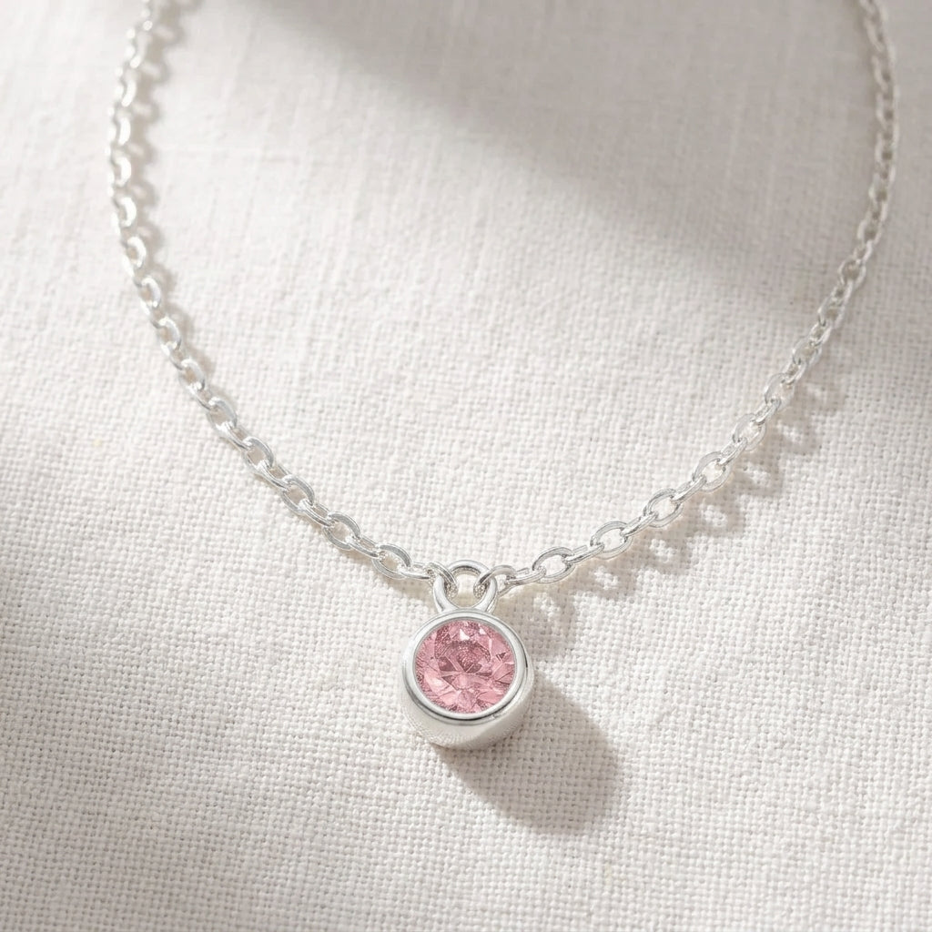 October Birthstone Necklace | Rose, Gold & Silver