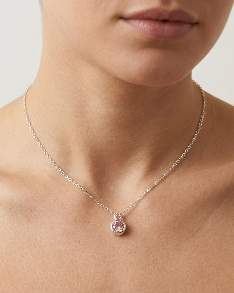 October Birthstone Necklace | Rose, Gold & Silver