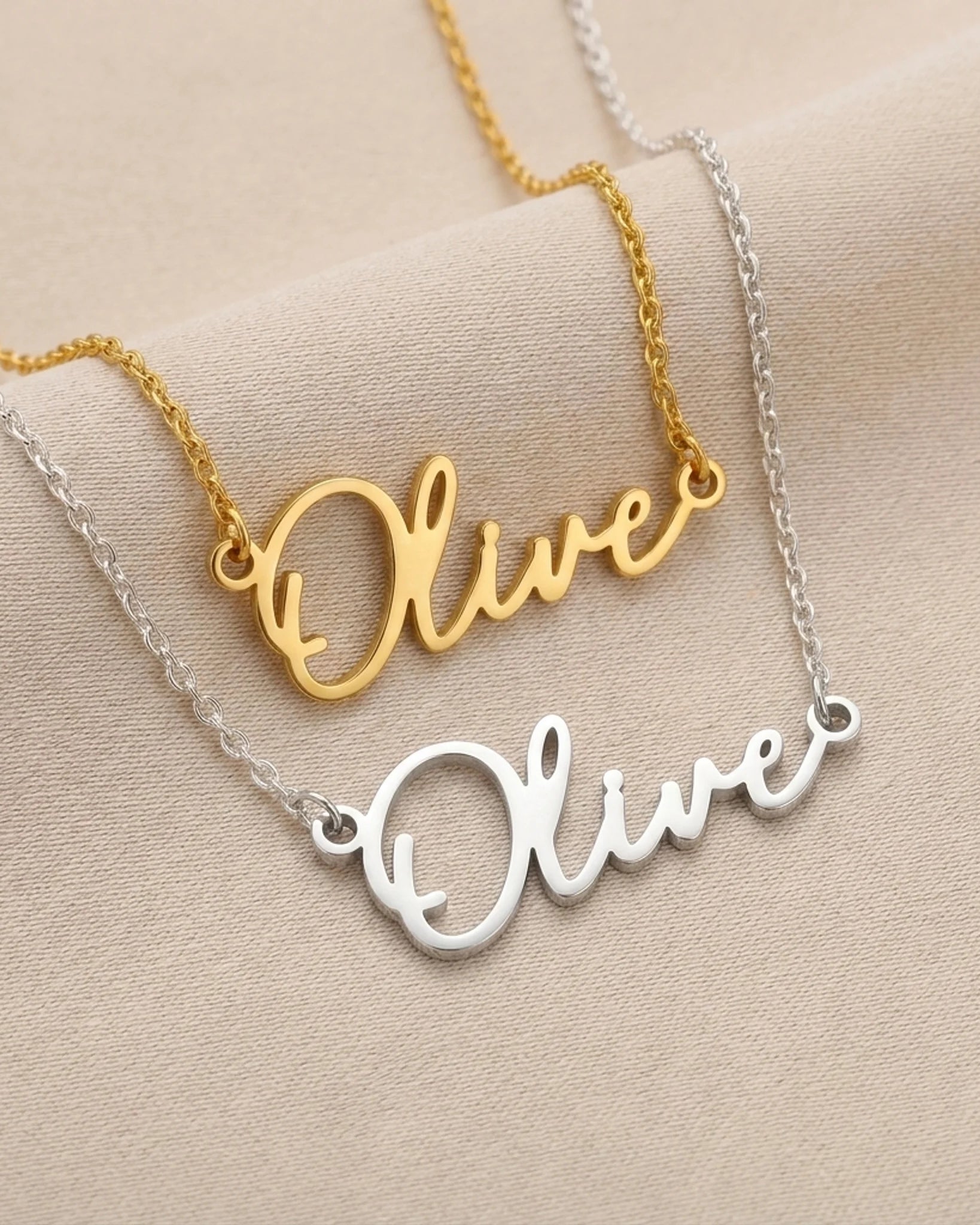 Olive Name Necklace | 18ct Gold, Silver & Vermeil | Ready to Ship
